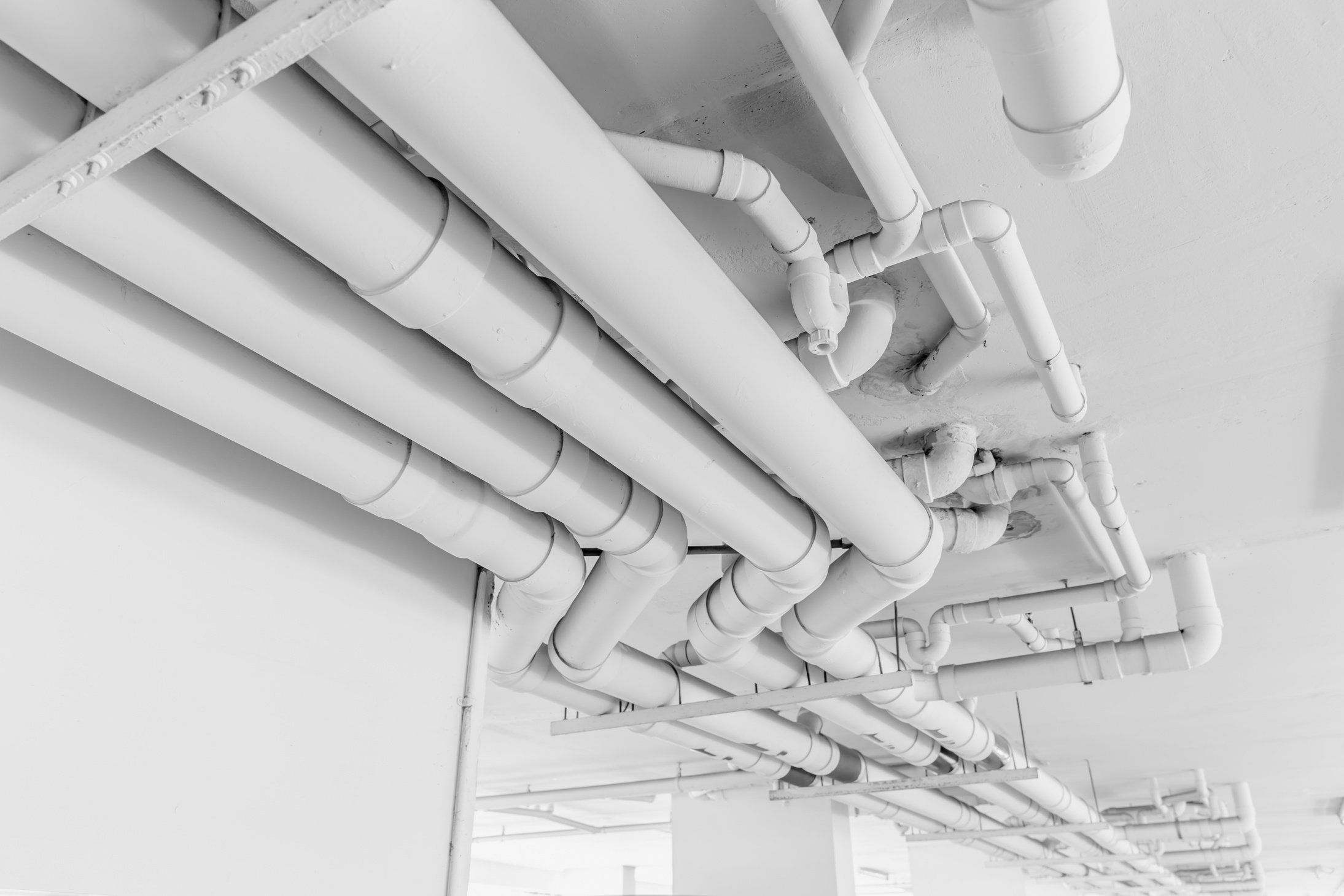 clean line white water pipes watering system pipe  engineer design in underground condominium.